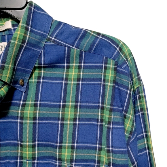 L.L. Bean Blue Green Plaid Long Sleeve Button Down Shirt Mens Size Large L - Picture 6 of 10